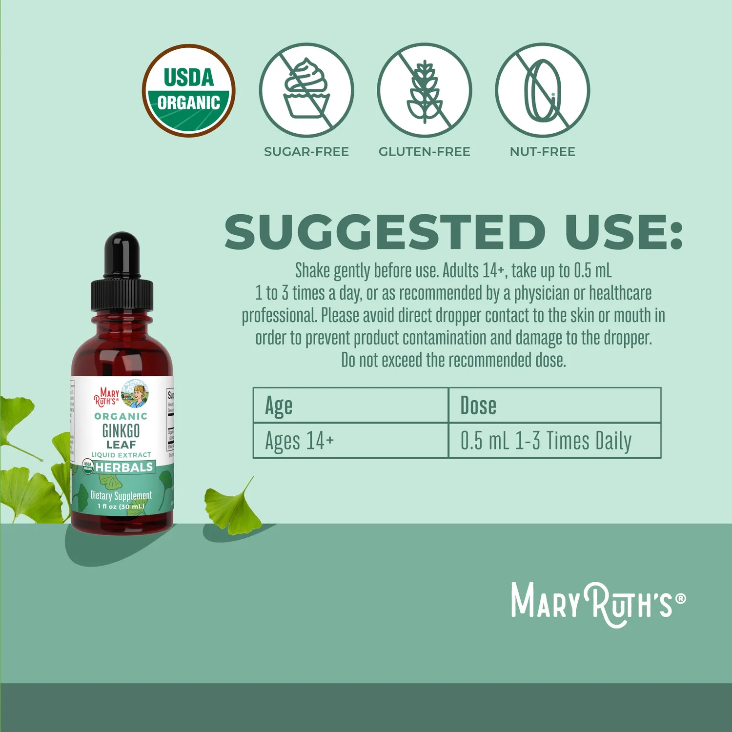 MaryRuth's Ginkgo Leaf dråper ginkgo biloba 60 doser