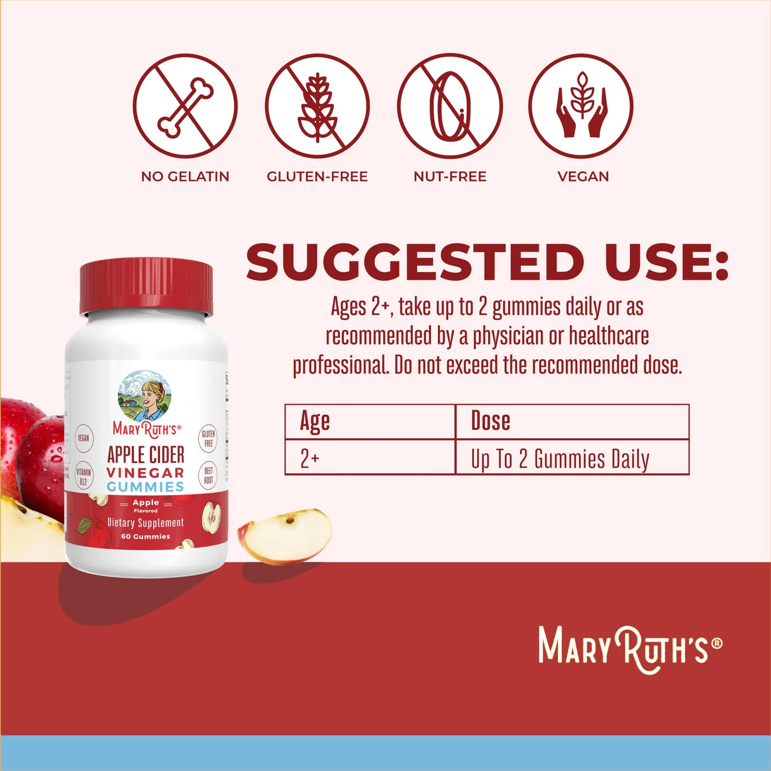 MaryRuth's Apple Cider Vinegar Gummies eple B12 500 mg