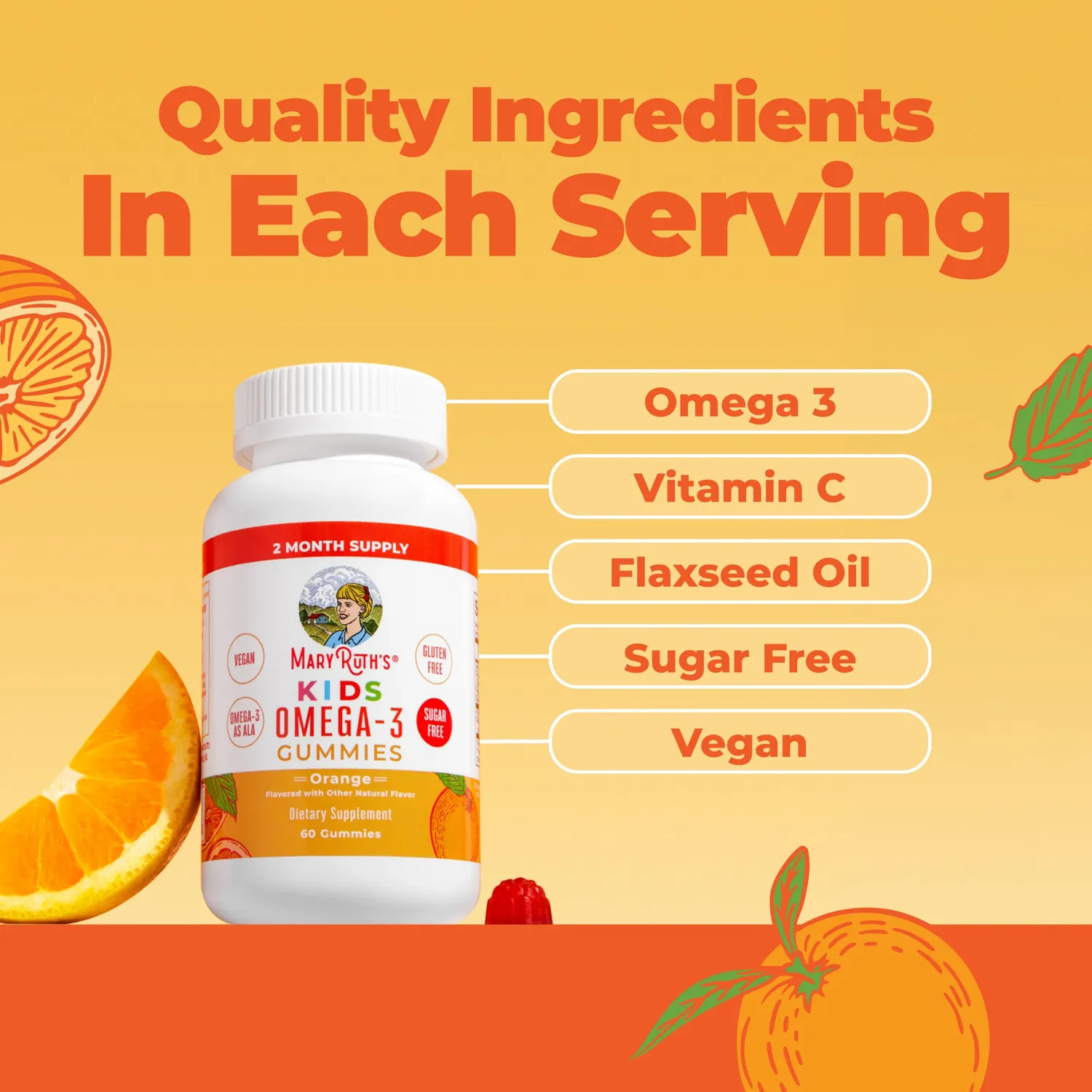 MaryRuth's Kids Omega-3 gummies appelsin 60 stk vegansk