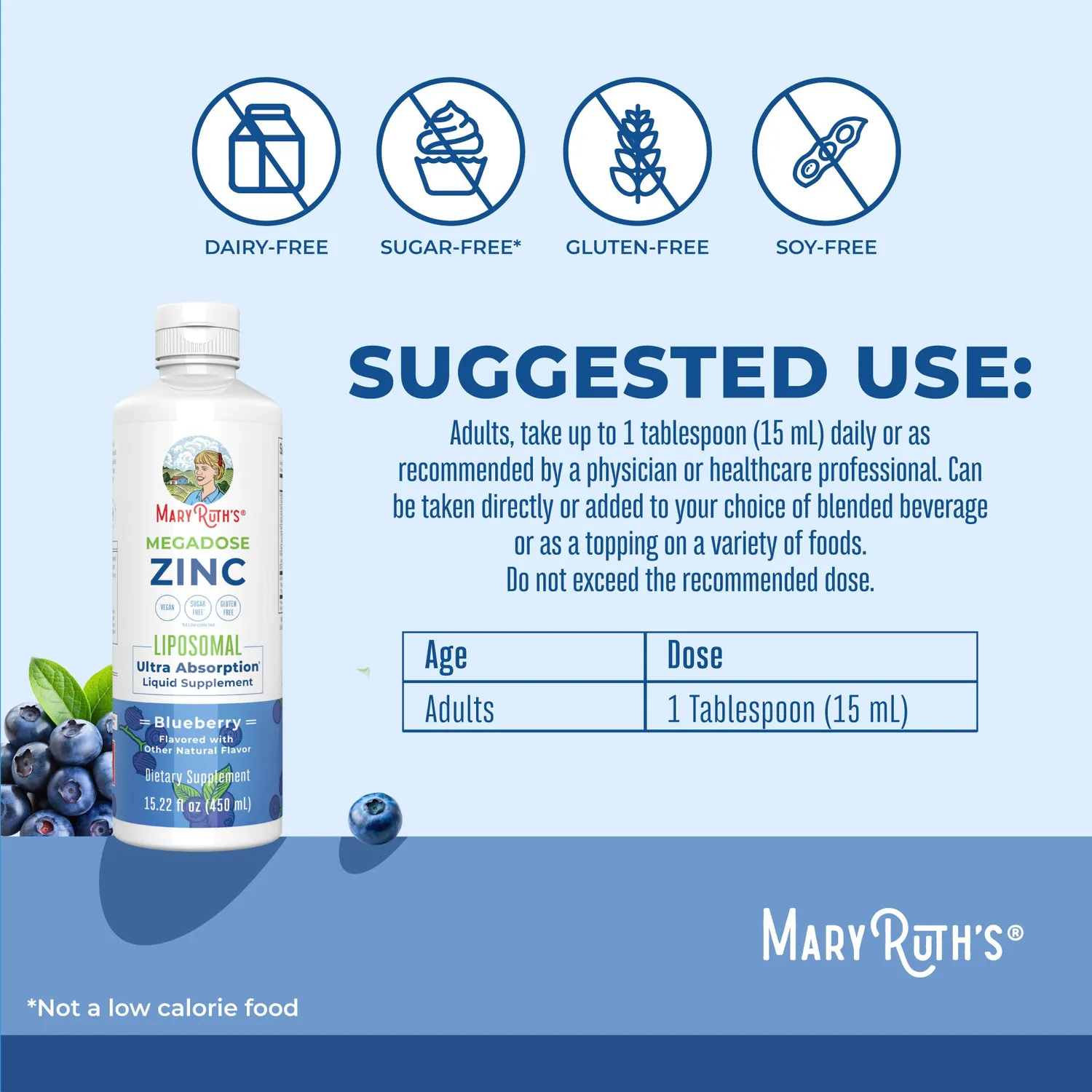 MaryRuth's Megadose Zinc liposomal blåbær 30 doser