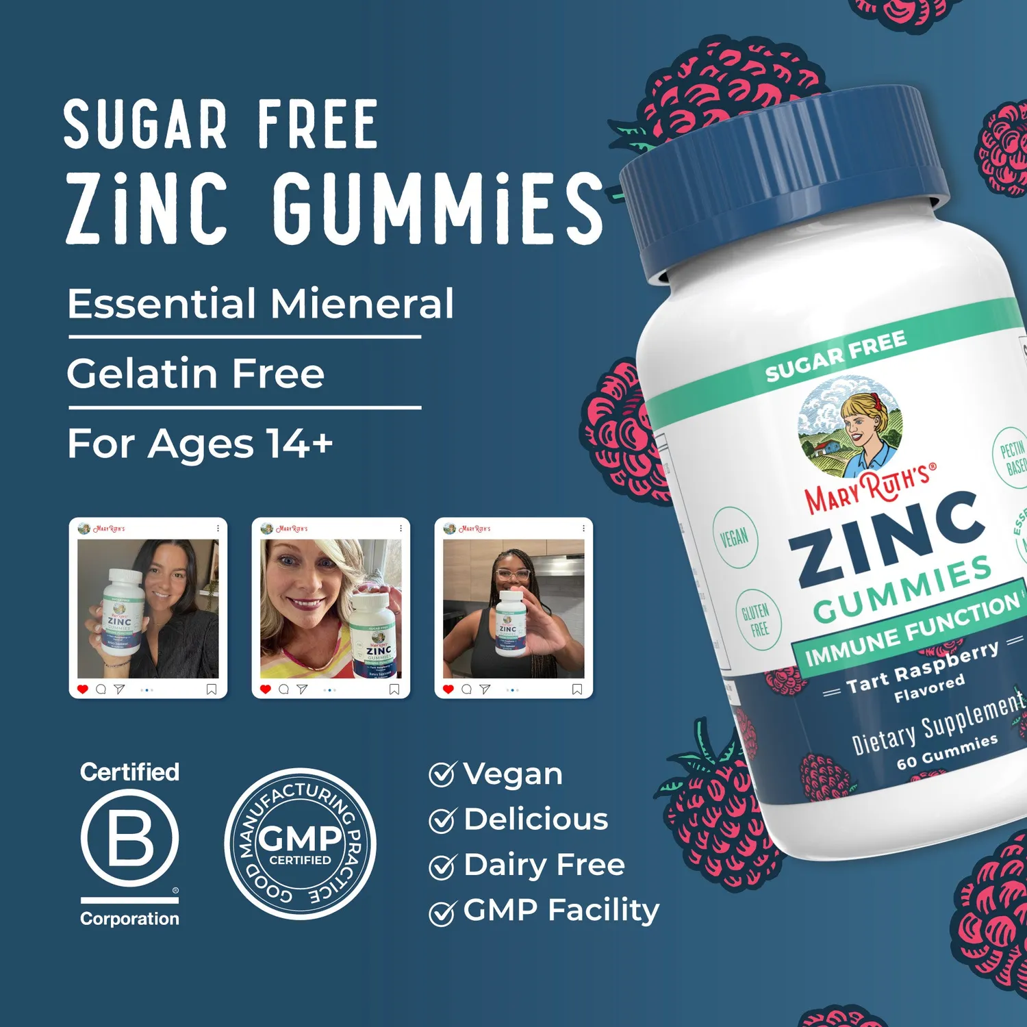 MaryRuth's Zinc Gummies sink gummies bringebær immunforsvar