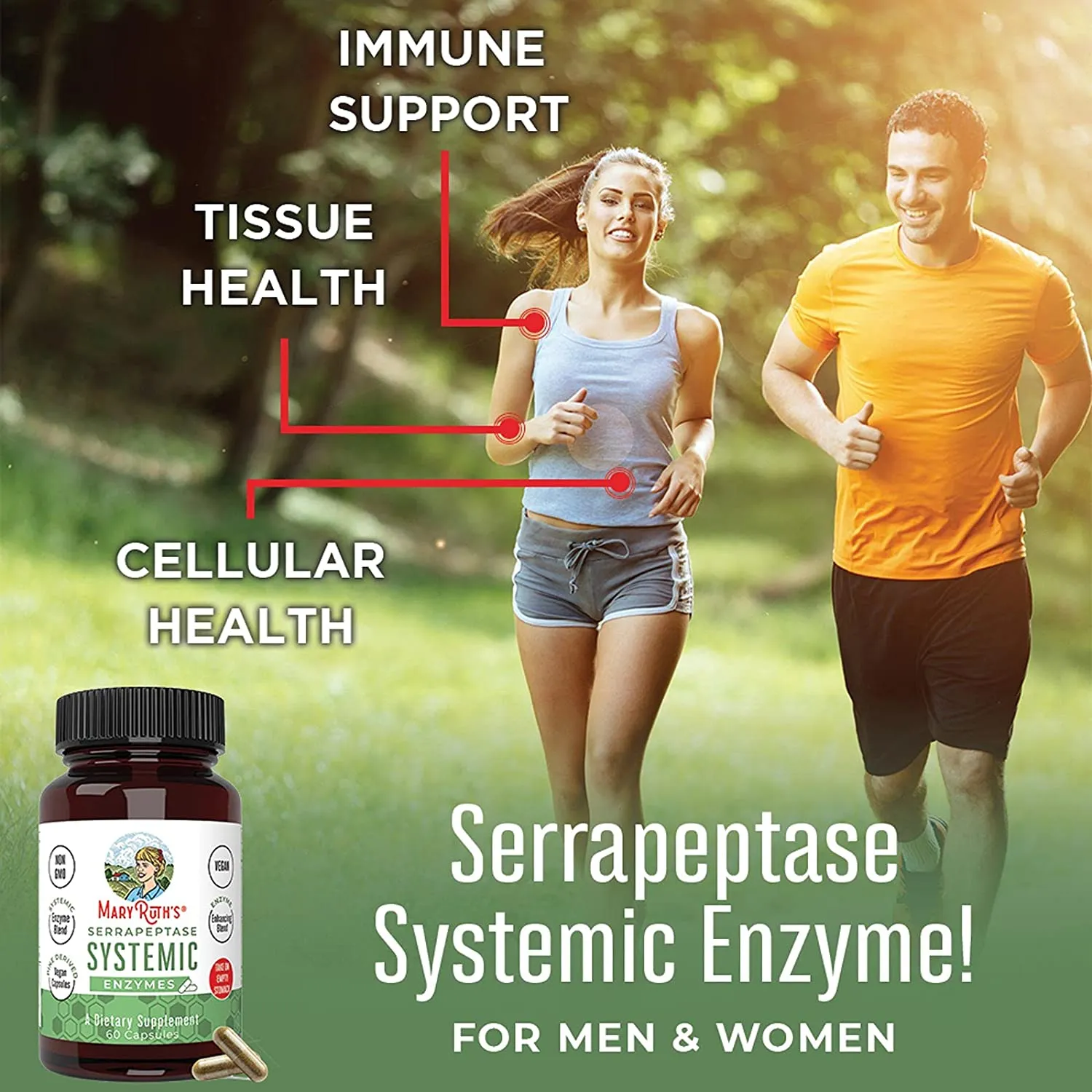 MaryRuth's Serrapeptase enzymkapsler 60 stk systemisk