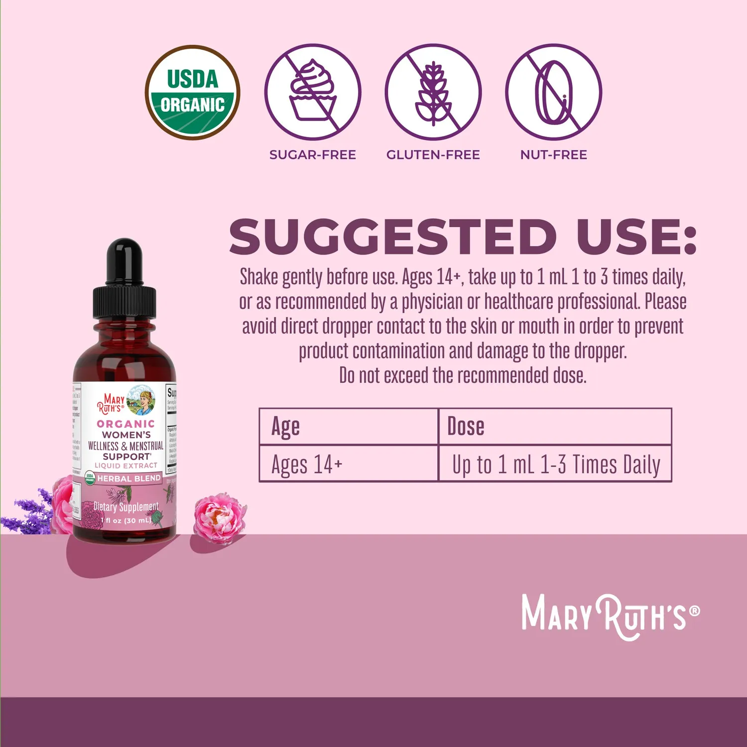 MaryRuth's Women's Wellness menstruasjonsdråper økologisk 30 doser