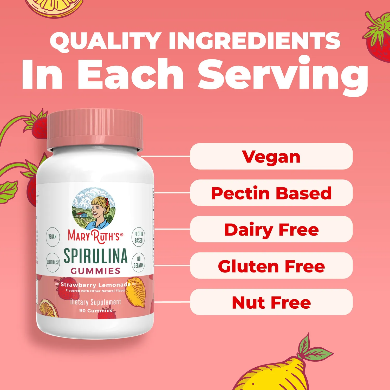 MaryRuth's Spirulina vingummi 90 stk sitronade