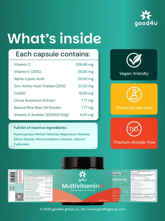 Good4 g4u Multivitamin+ daglig kosttilskudd komplett innhold