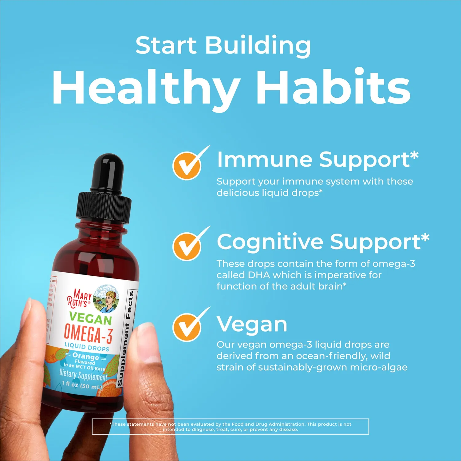 MaryRuth's Omega-3 dråper vegansk appelsin 30 doser