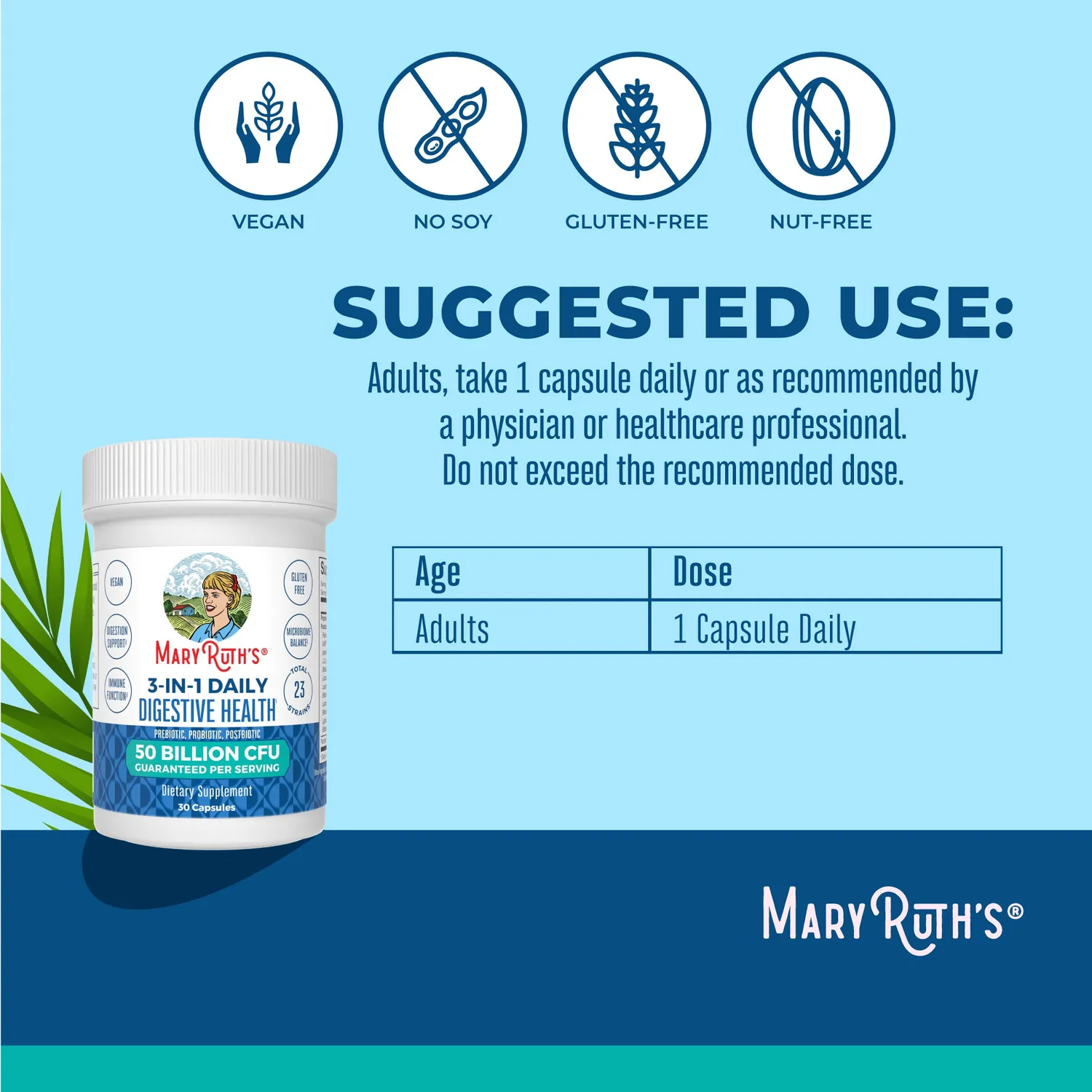 MaryRuth's 3-in-1 Daily Digestive Health kapsler 1 stk prebiotika