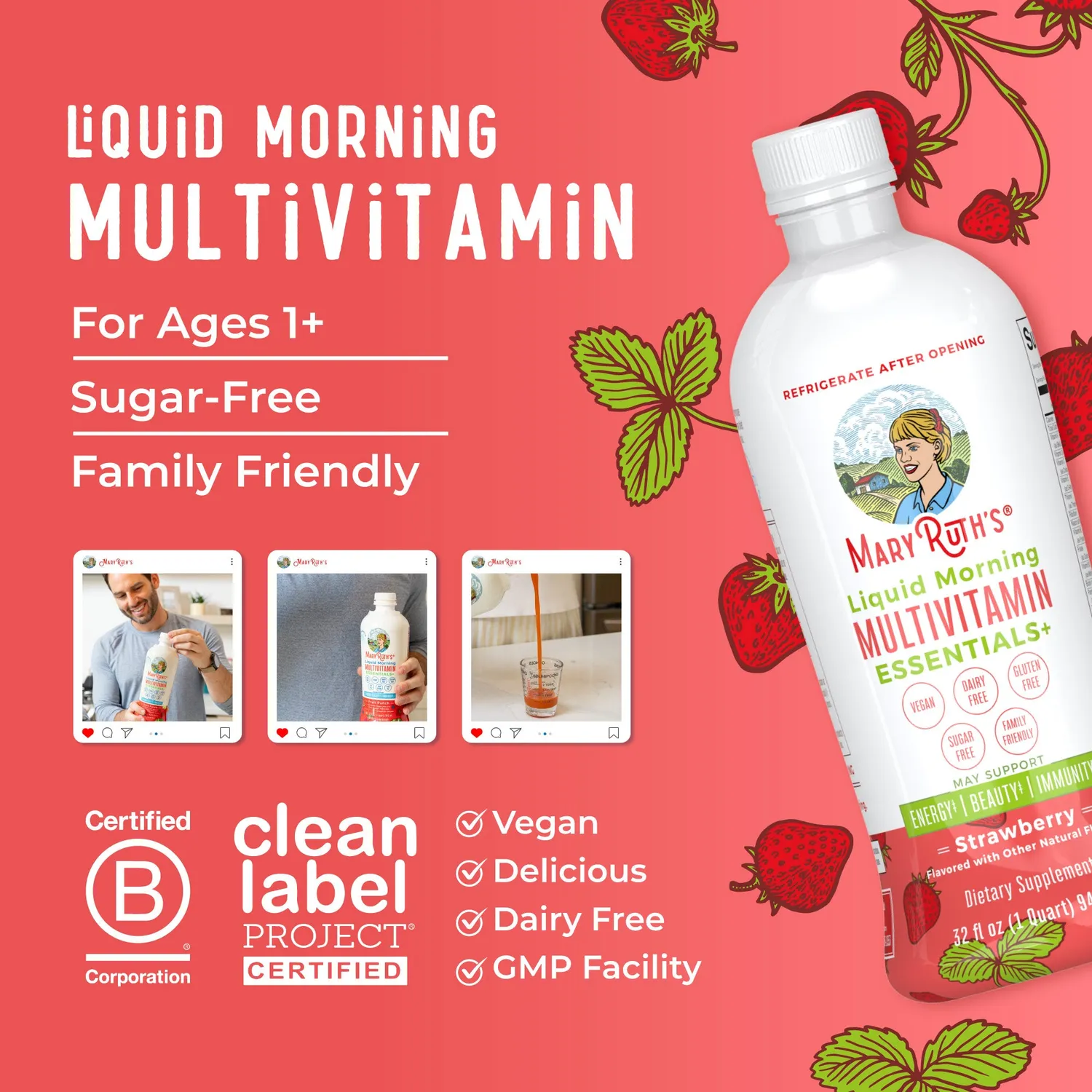 MaryRuth's Essentials+ flytende multivitamin familie