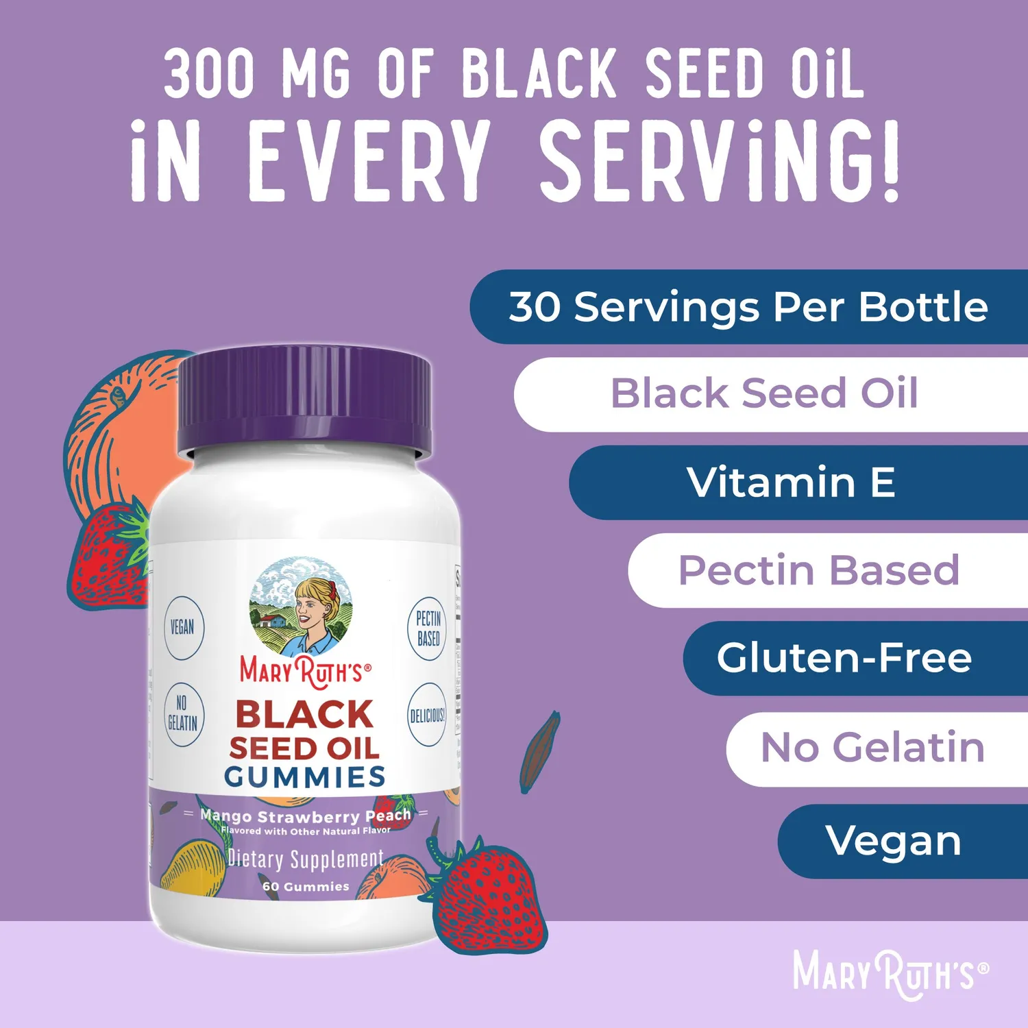 MaryRuth's Black Seed Oil gummies mango 300 mg