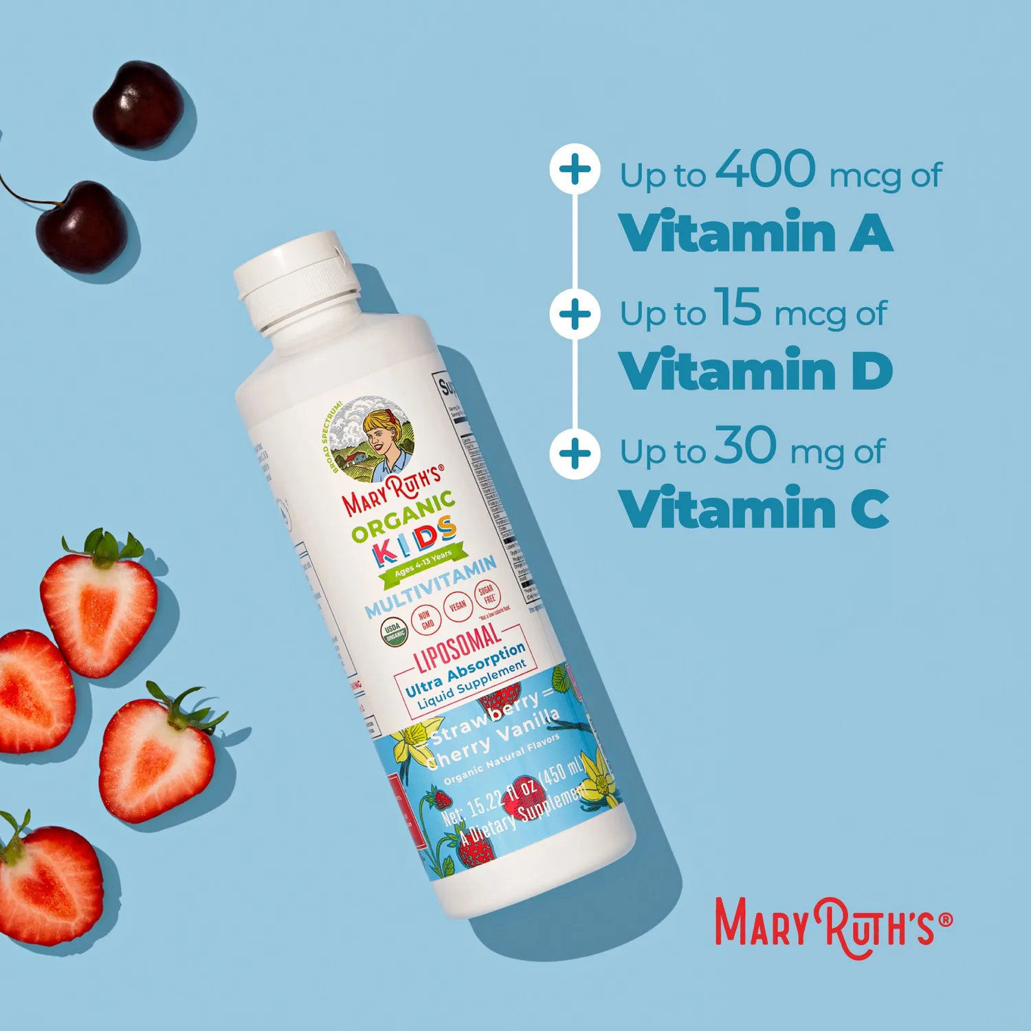 MaryRuth's Kids Multivitamin liposomal jordbær kirsebær 30 doser