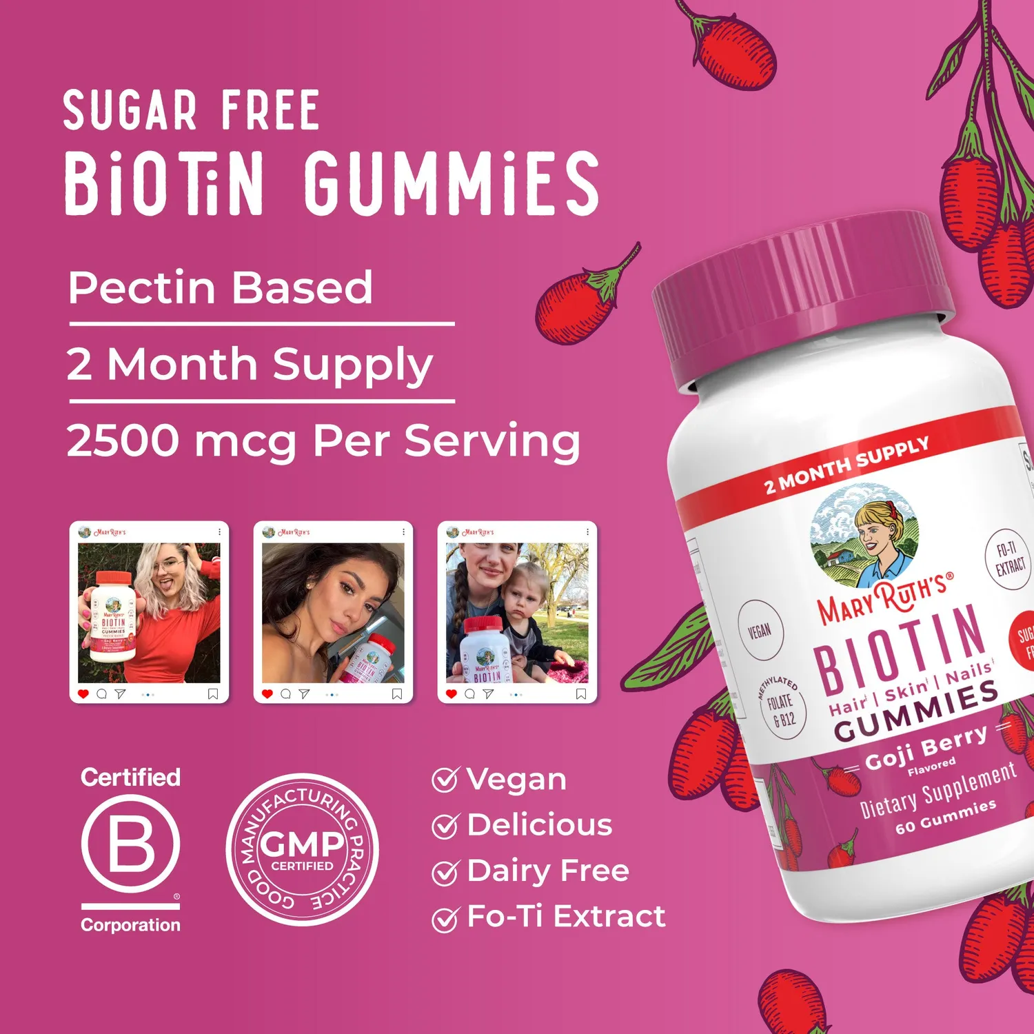 MaryRuth's Biotin Gummies gojibær 60 stk