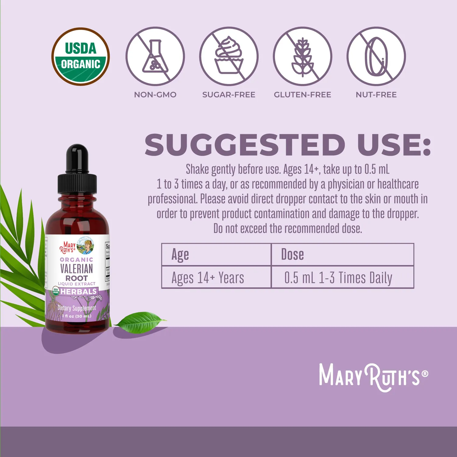 MaryRuth's Organic Valerian Root dråper vendelrot 60 doser