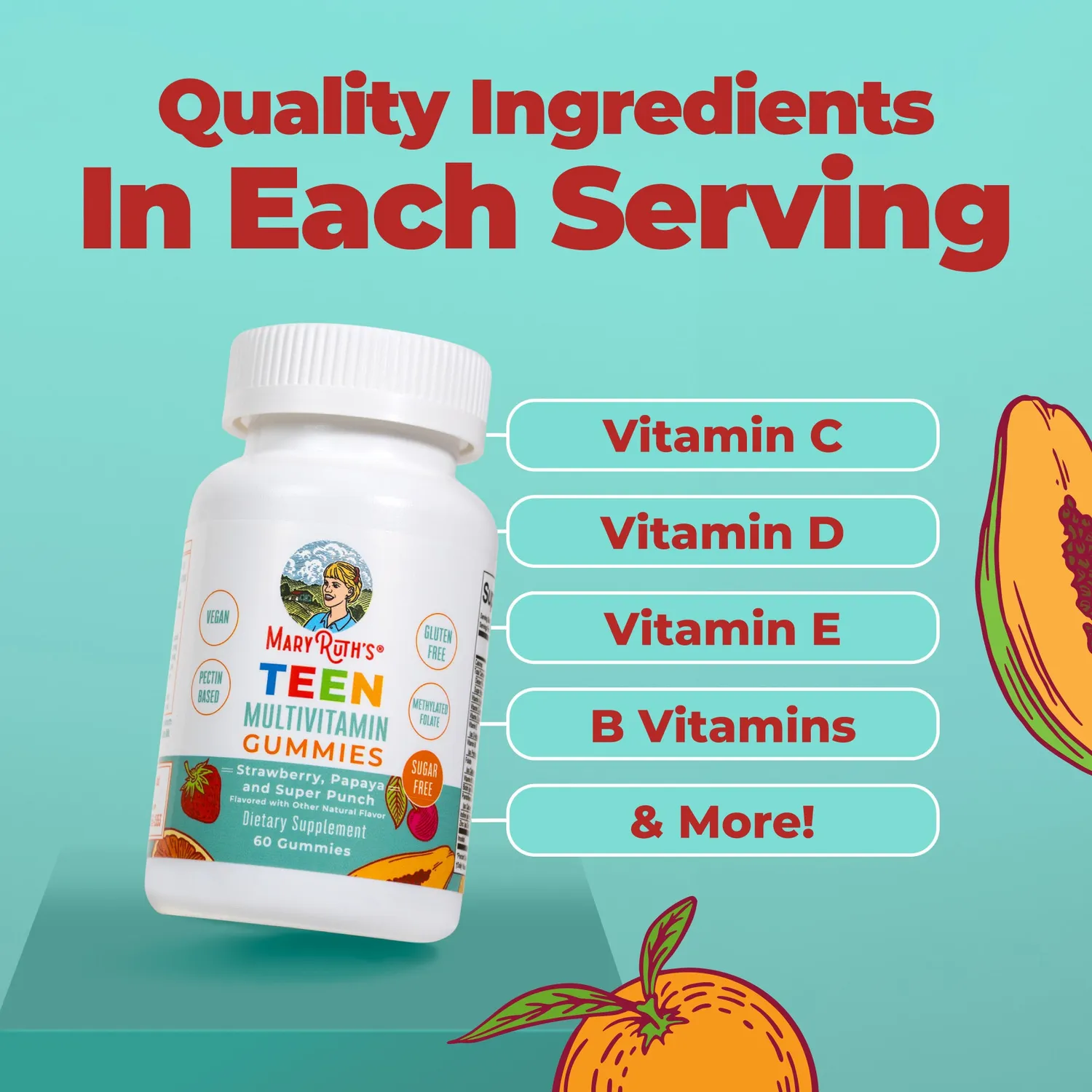 MaryRuth's Teen Multivitamin gummies tenåring sukkerfri