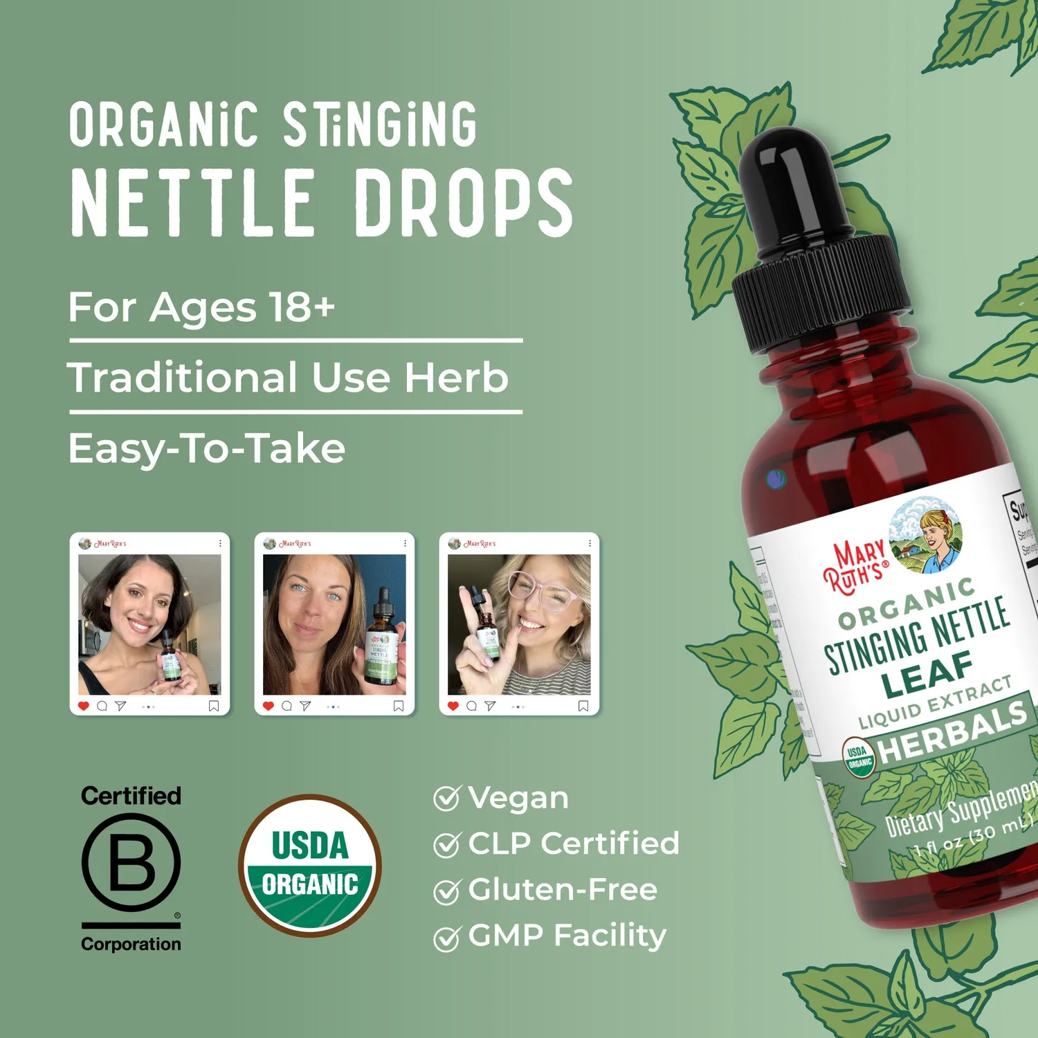 MaryRuth's Stinging Nettle Leaf urtedråper økologisk 60 doser