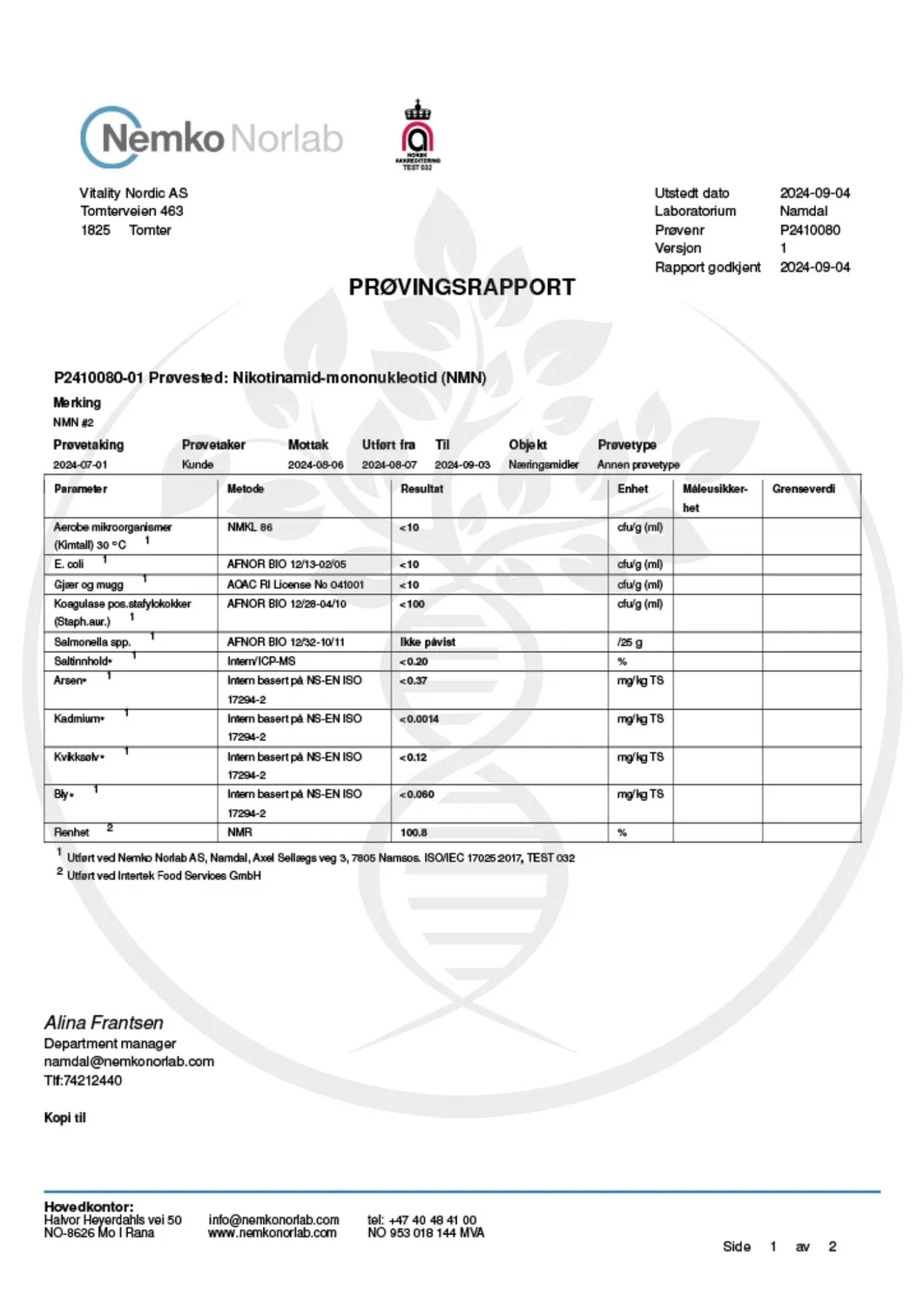 NAD Total NMN pulver 30 gram høyren beta-nmn