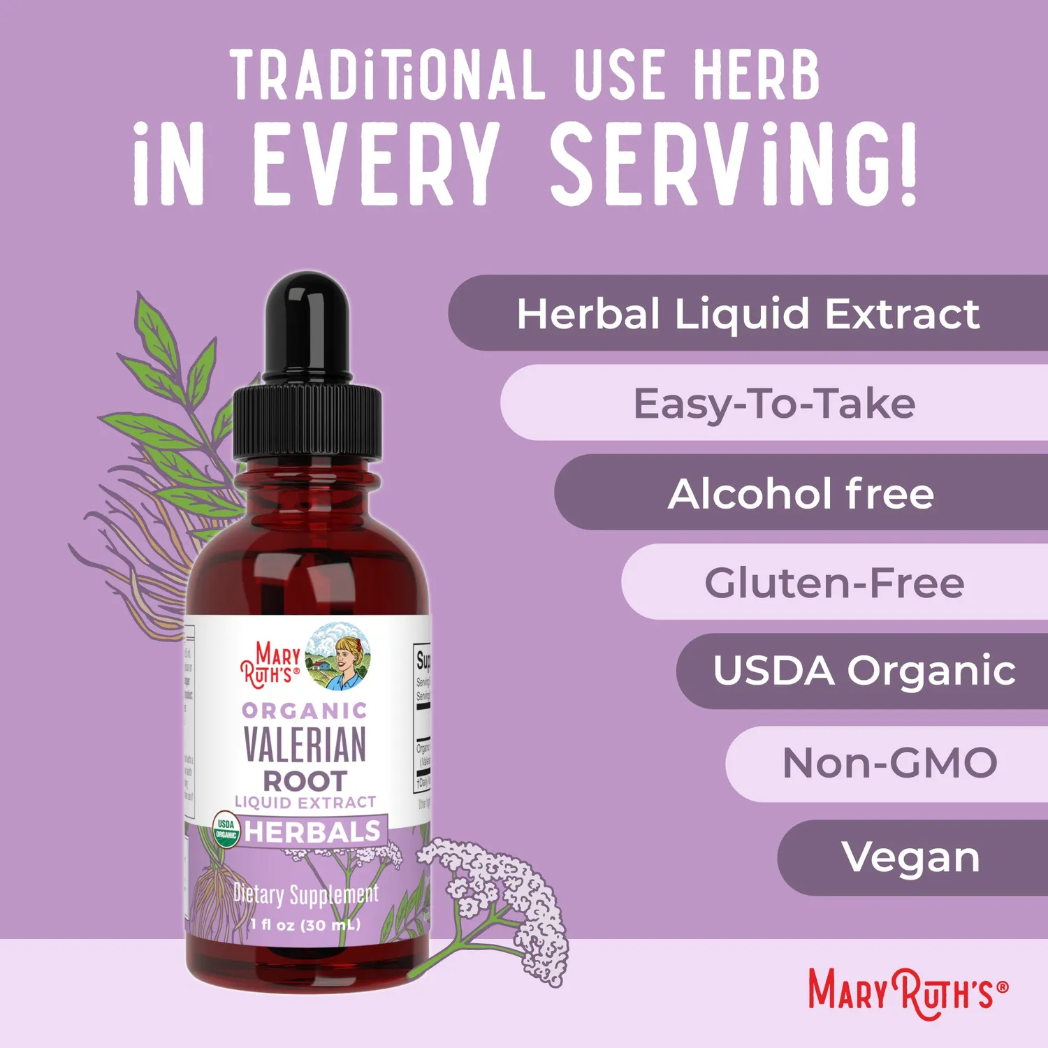 MaryRuth's Organic Valerian Root dråper vendelrot 60 doser