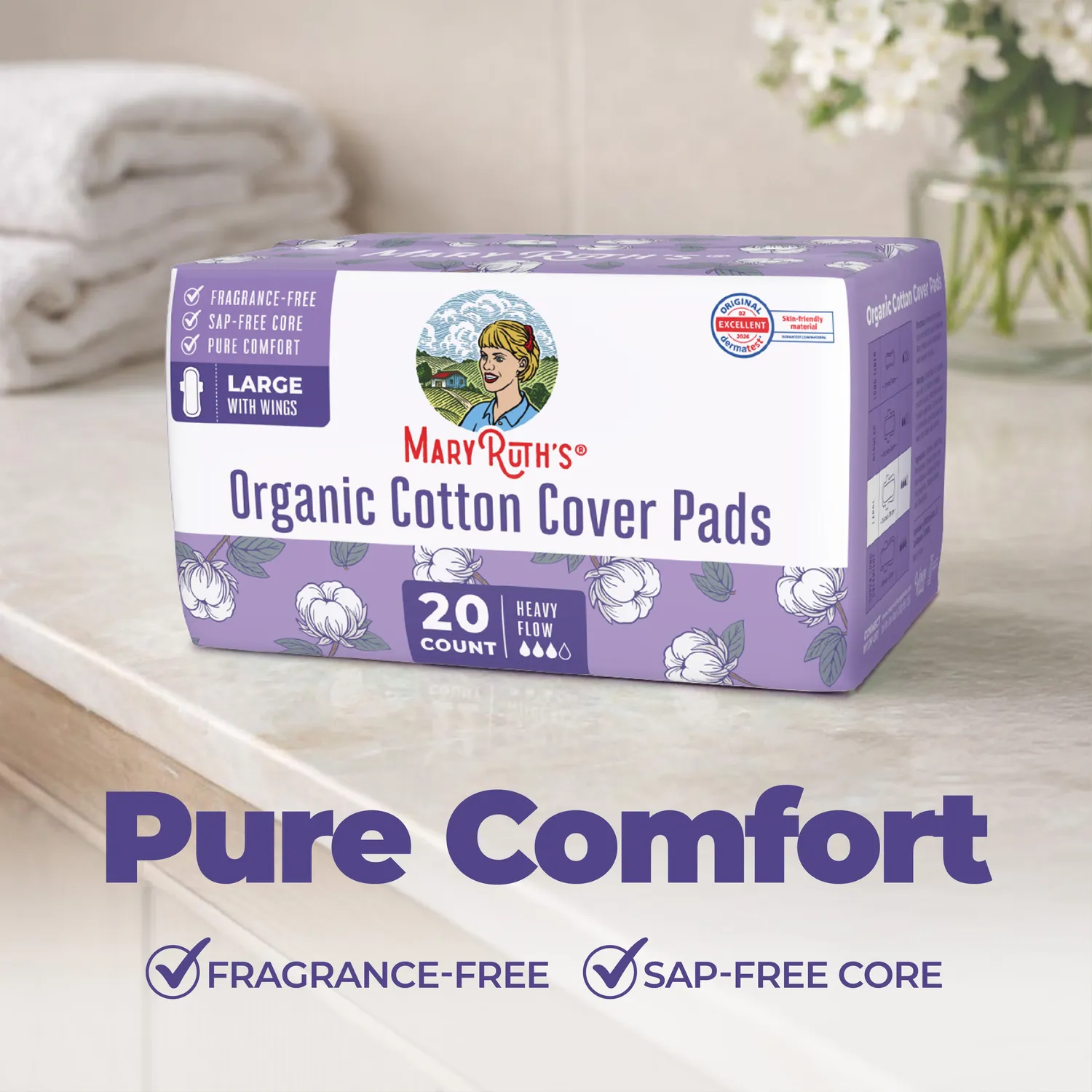 MaryRuth's Organic Cotton Cover Pads bind large uten parfyme