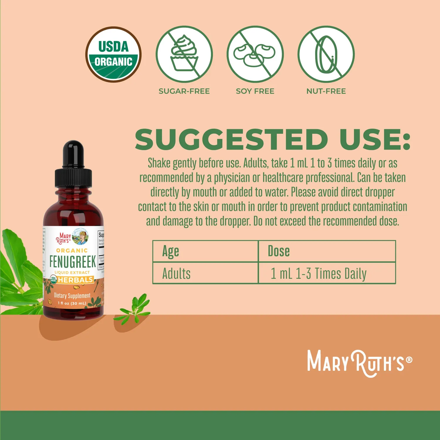 MaryRuth's Fenugreek dråper økologisk 1180 mg