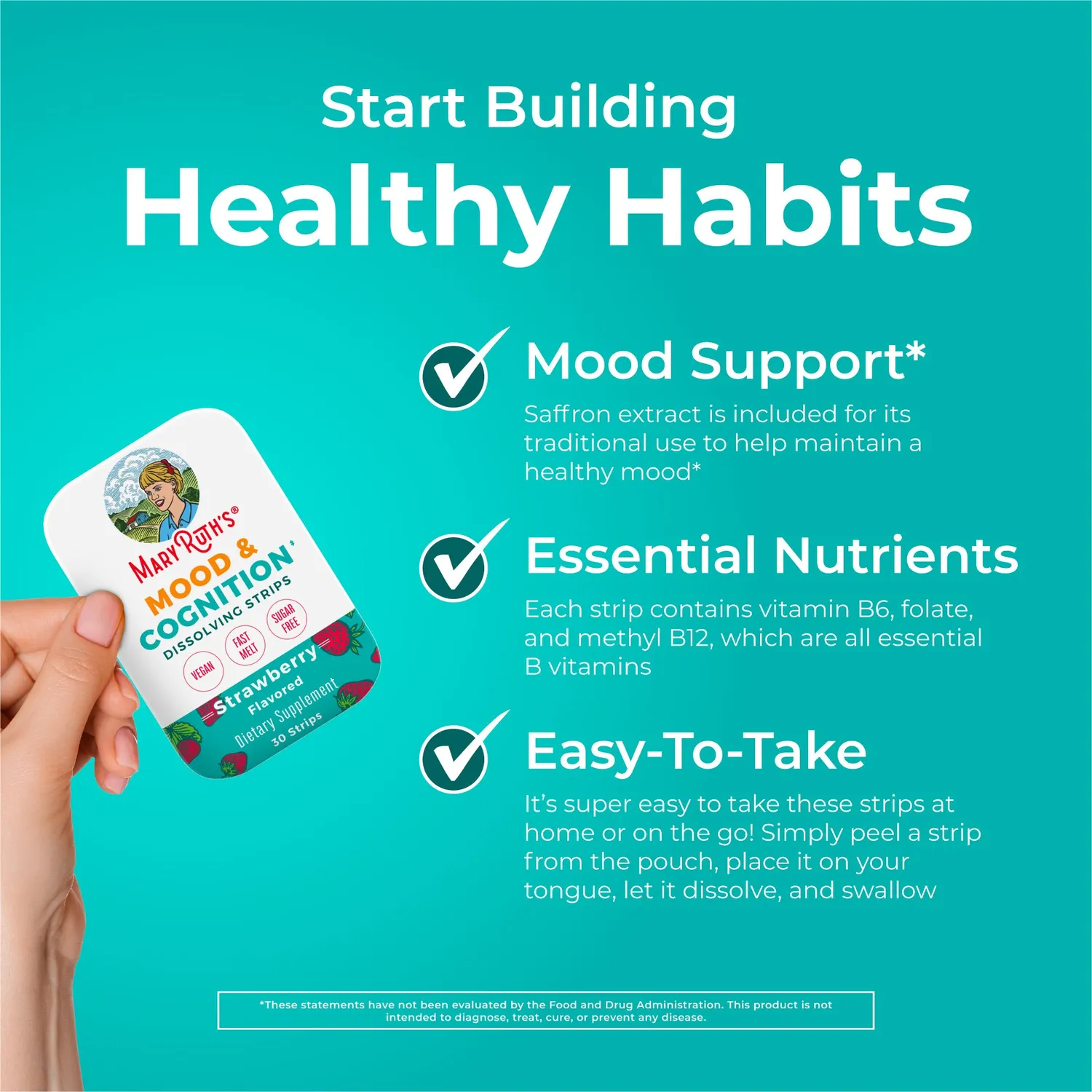 MaryRuth's Mood & Cognition strips jordbær 30 stk