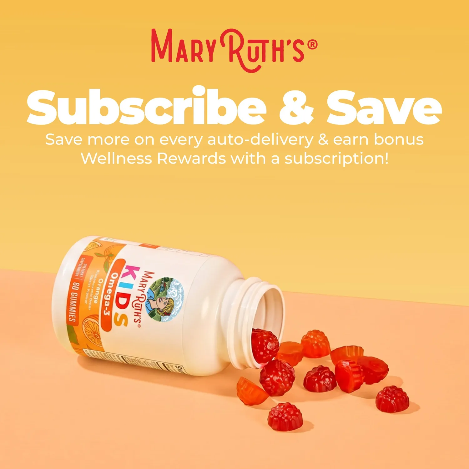 MaryRuth's Kids Omega-3 gummies appelsin 60 stk vegansk