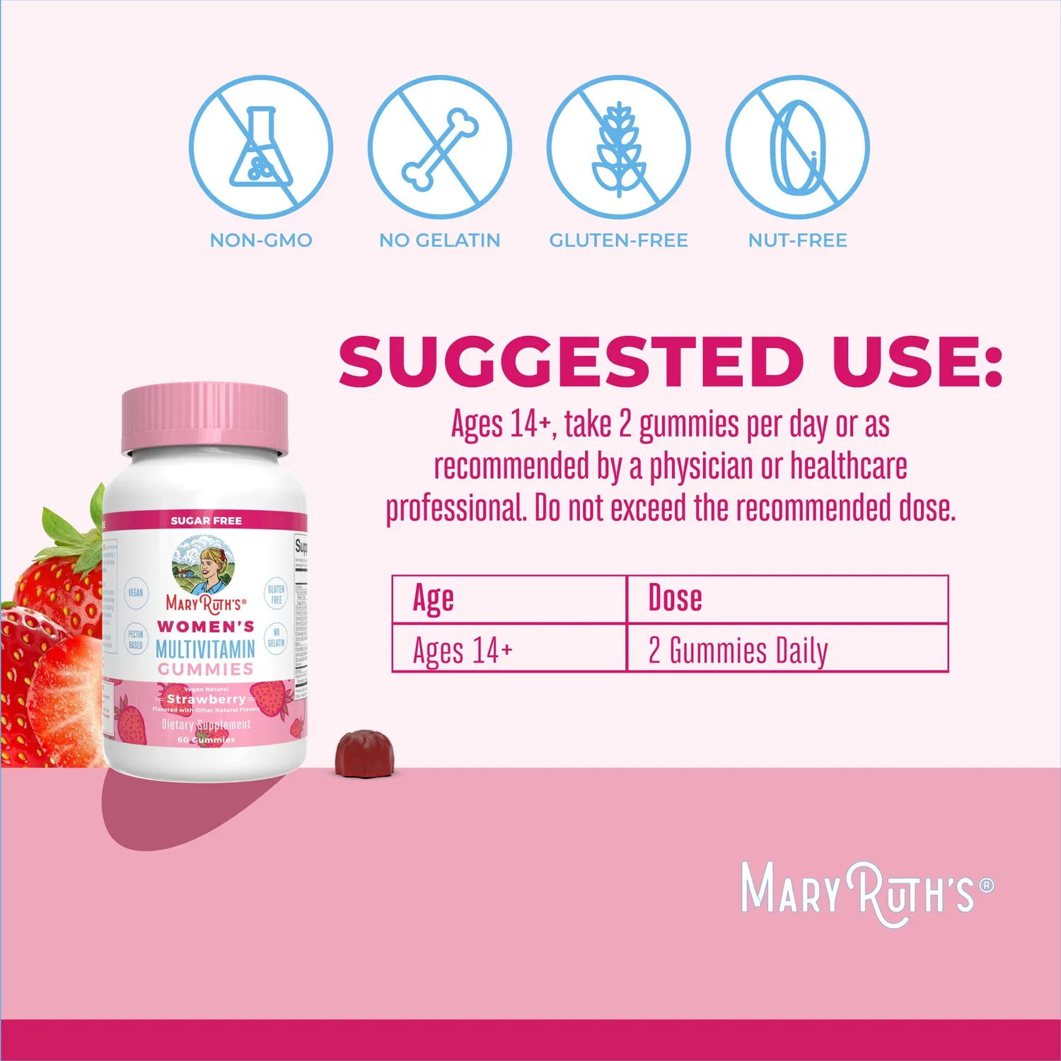 MaryRuth's Women's Multivitamin vingummi jordbær 30 doser vegansk