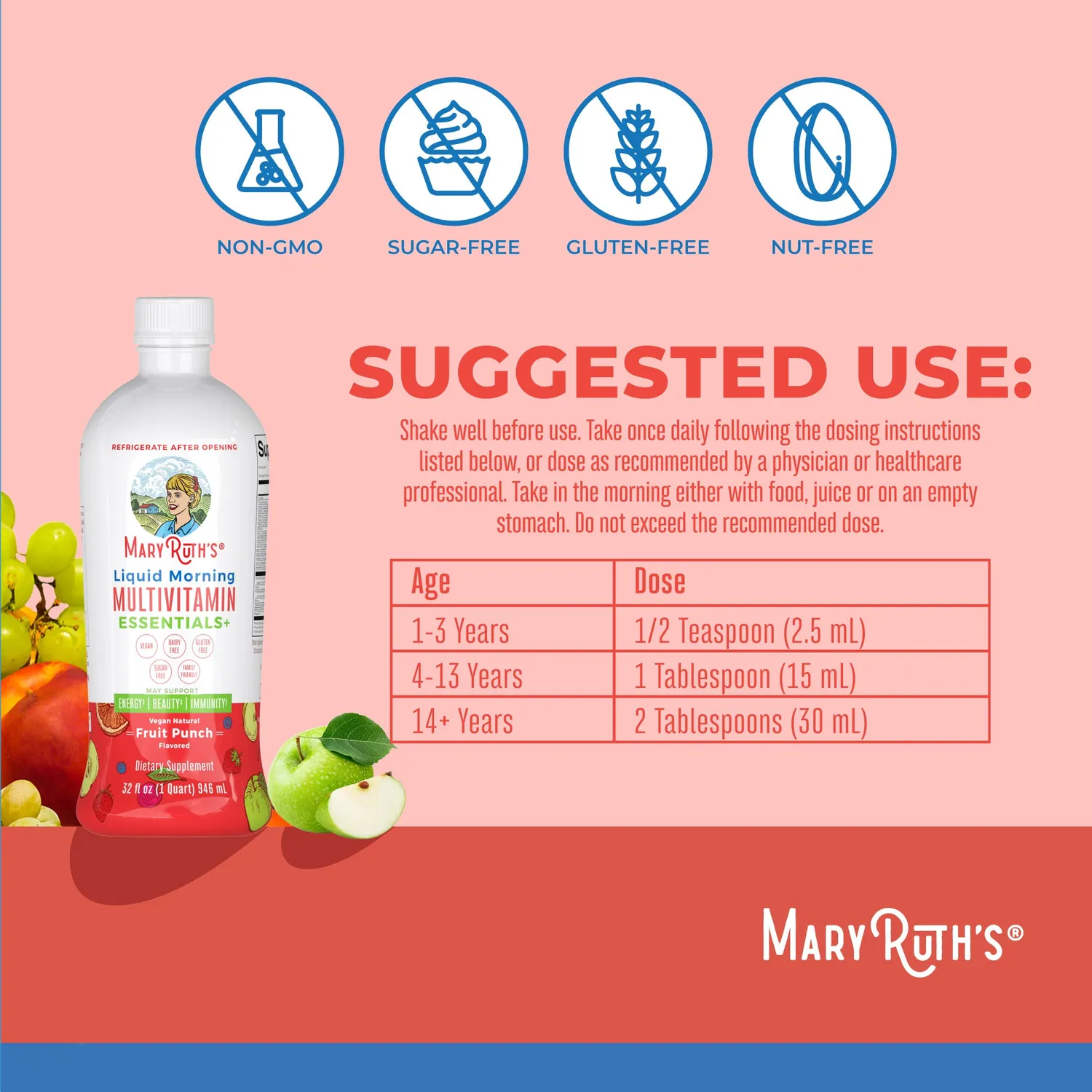 MaryRuth's Essentials+ morgenmultivitamin flytende hyllebær familie