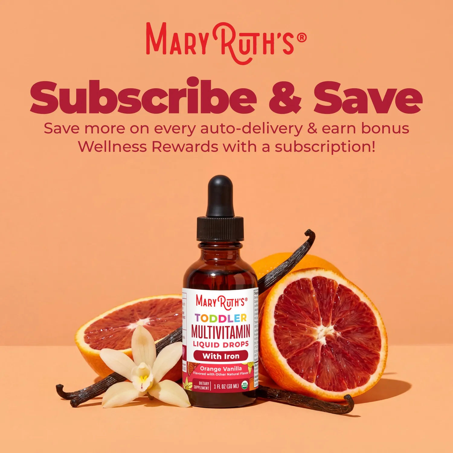 MaryRuth's Organic Toddler Multivitamin Liquid Drops With Iron dråper 2 ml