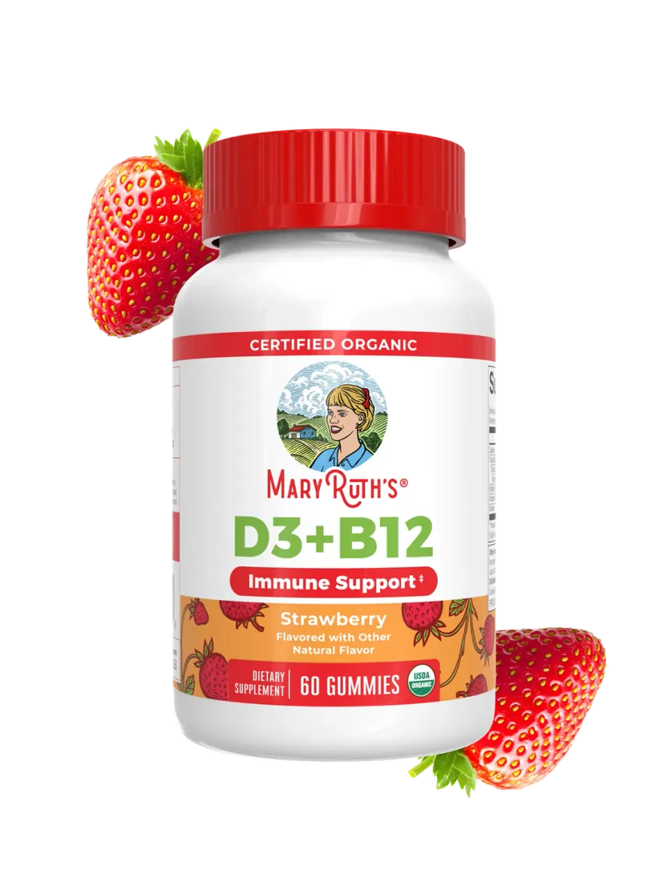 MaryRuth's Organic D3+B12 vingummi jordbær metylkobalamin
