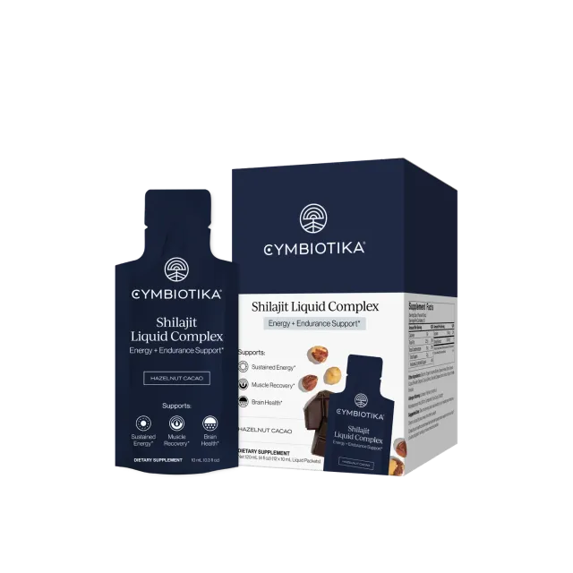 Cymbiotika Shilajit Liquid Complex 12 poser kakao hasselnøtt