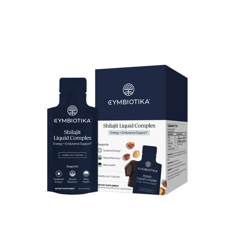 Cymbiotika Shilajit Liquid Complex 12 poser kakao hasselnøtt