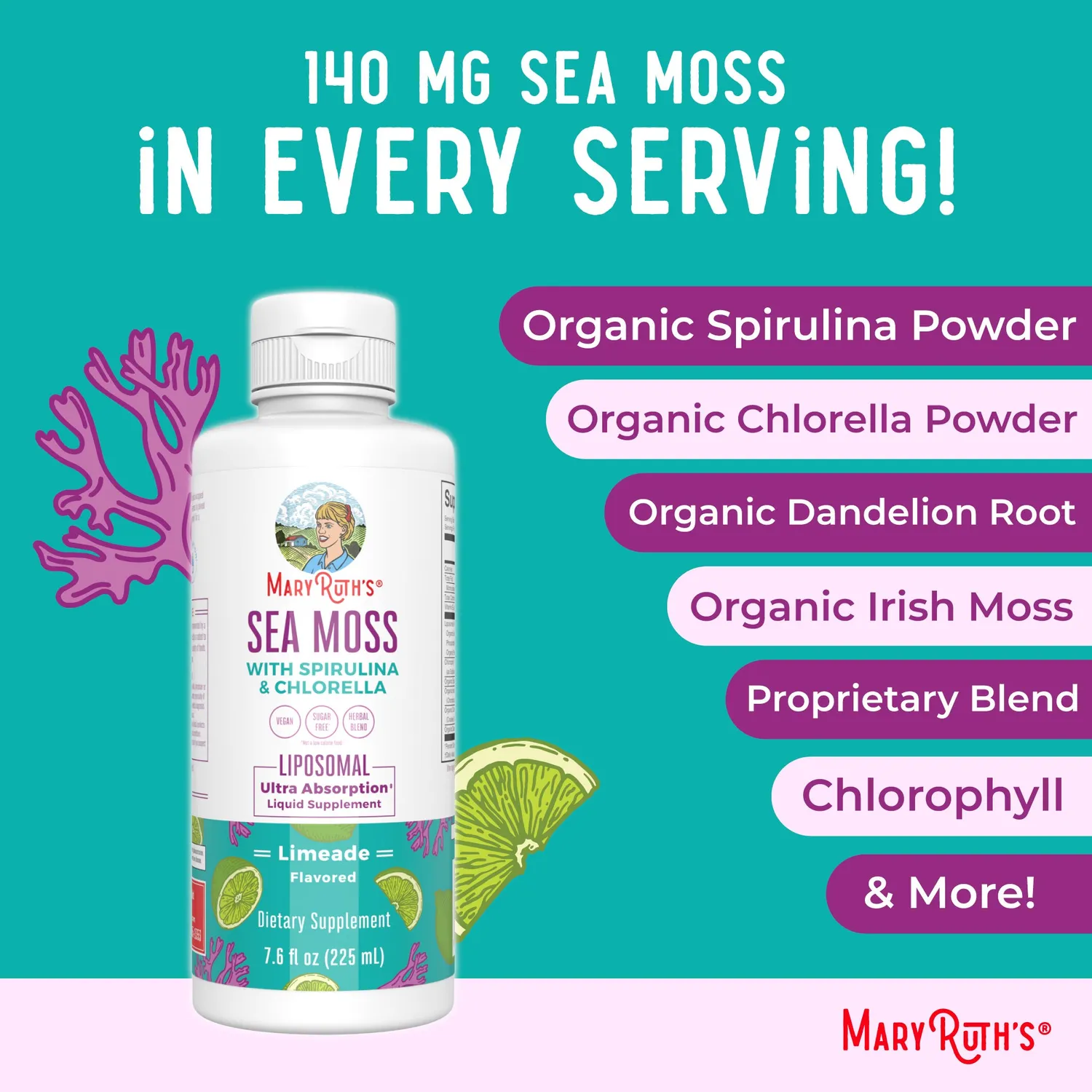 MaryRuth's Sea Moss Spirulina Chlorella liposomal lime