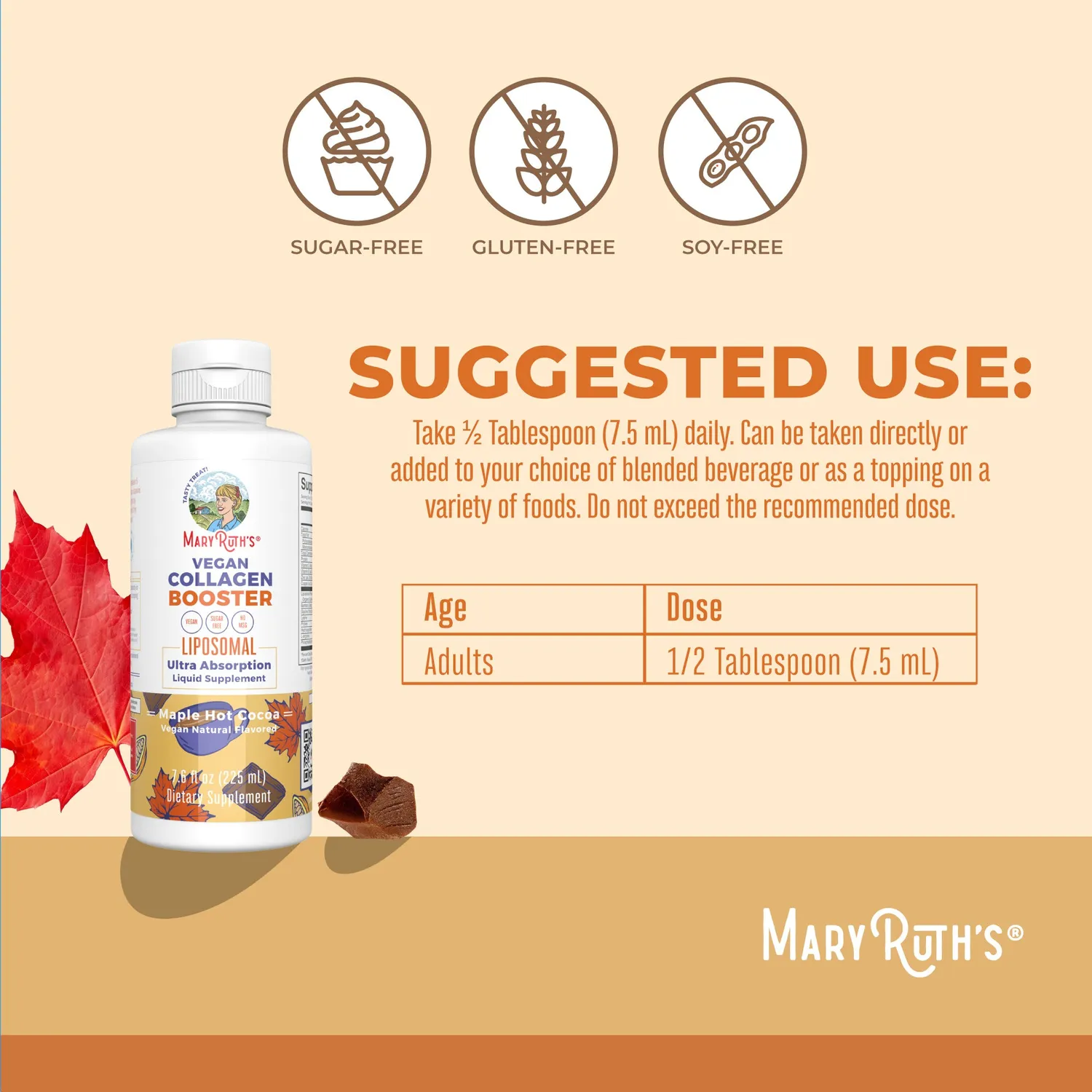 MaryRuth's Vegan Collagen Booster liposomal kakao hud