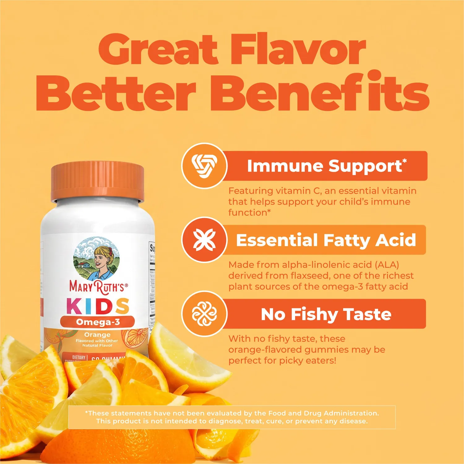 MaryRuth's Kids Omega-3 gummies appelsin 60 stk vegansk