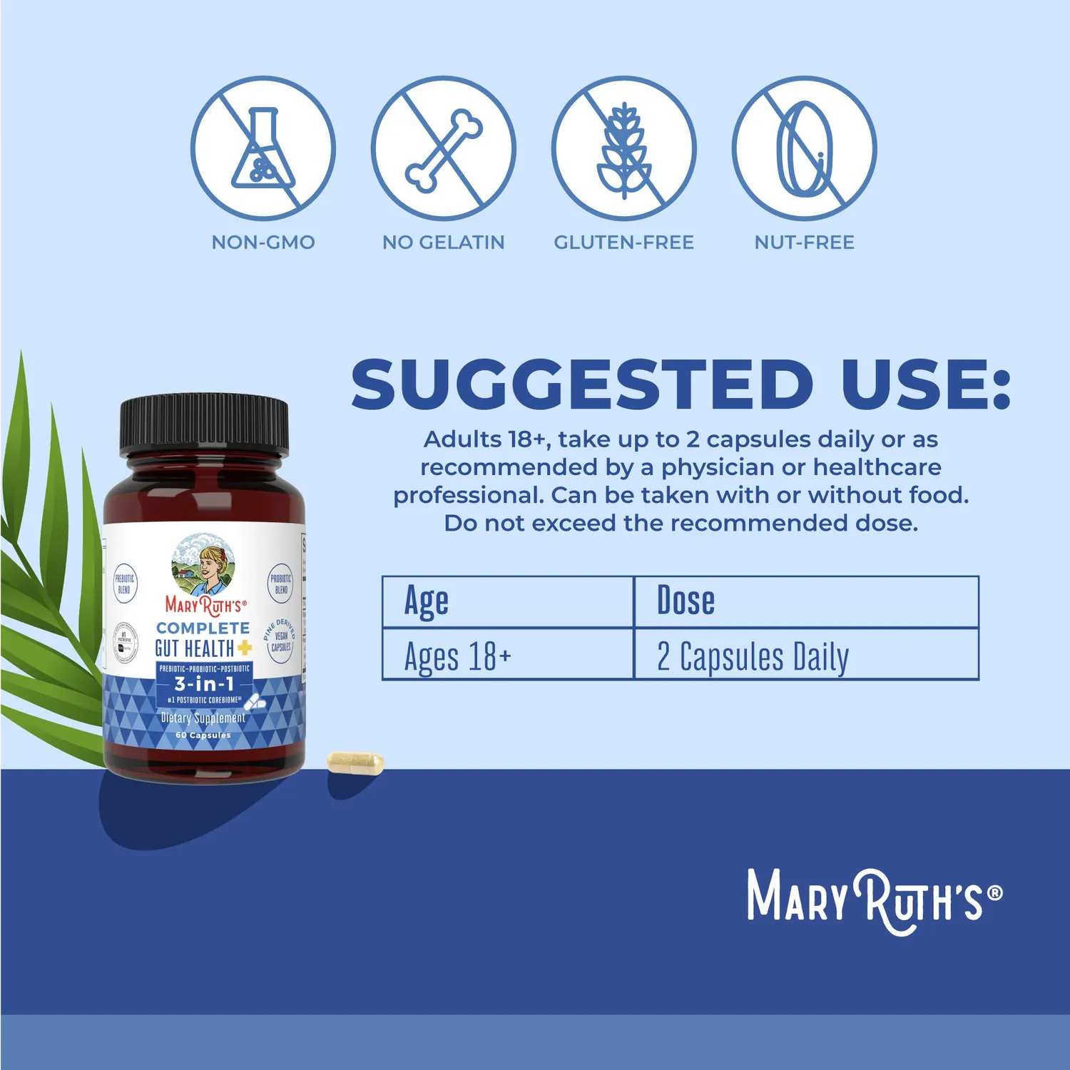 MaryRuth's Complete Gut Health+ kapsler 30 stk 3-i-1