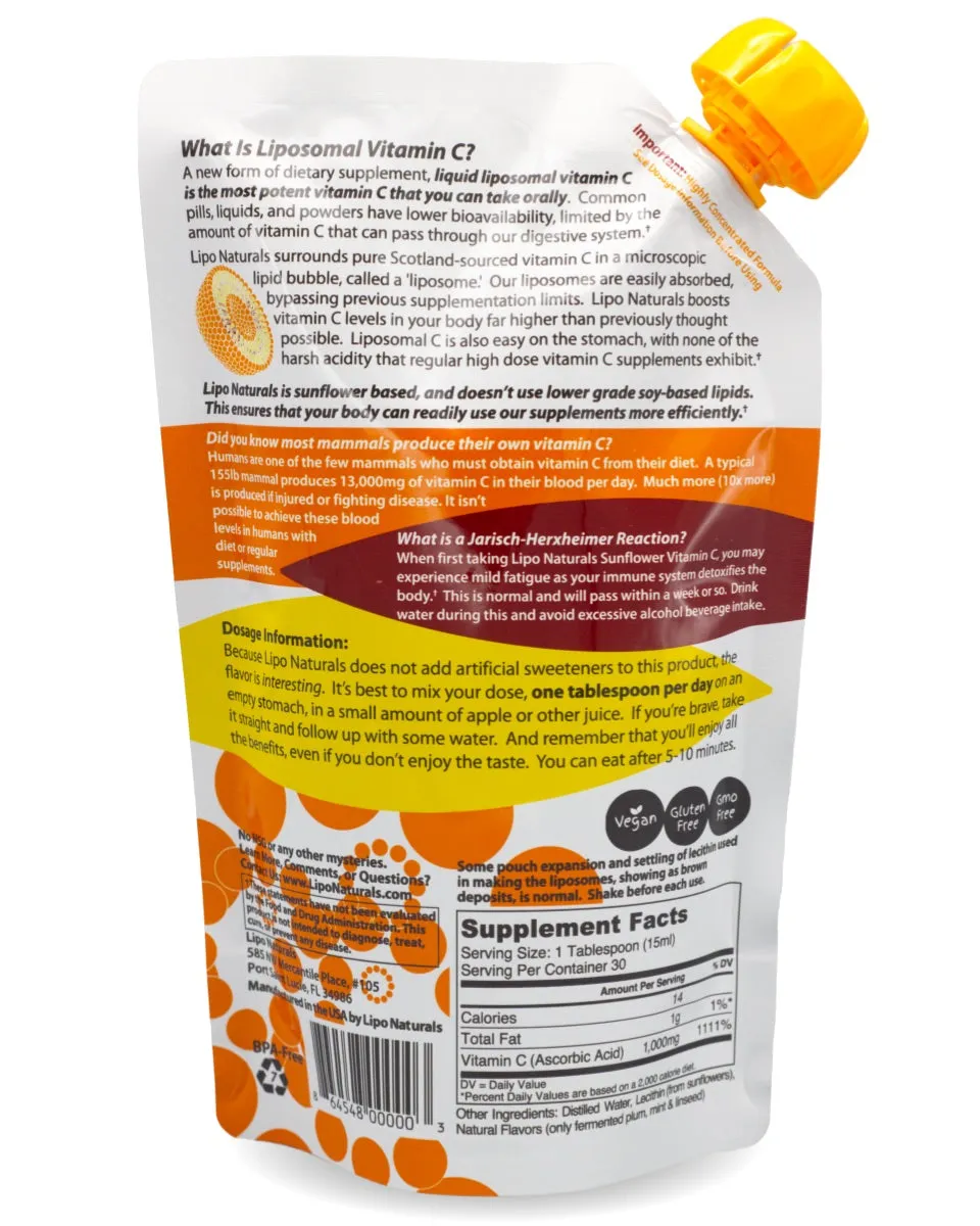 LipoNaturals Liposomal Vitamin C flytende 15oz 30 doser solsikke