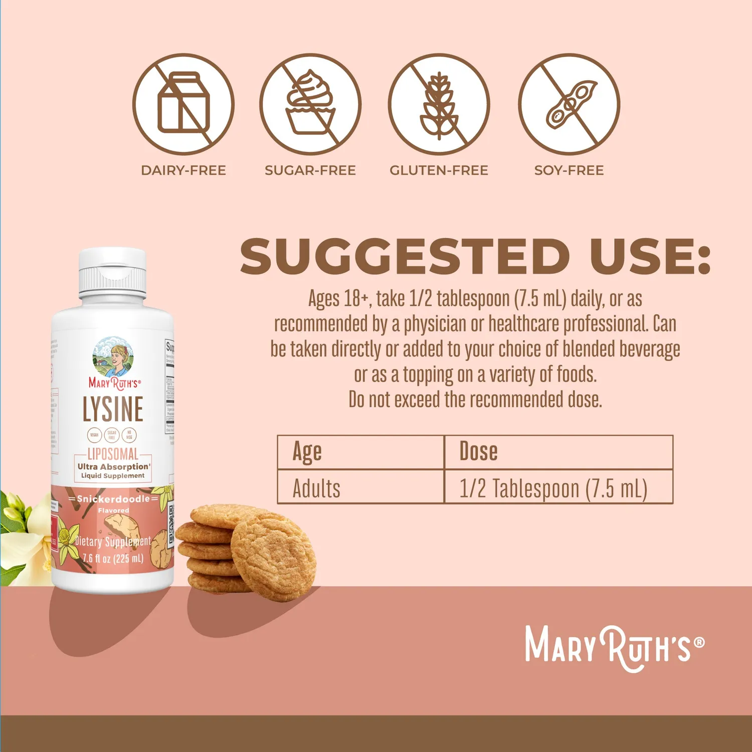 MaryRuth's Lysine Liposomal flytende lysin snickerdoodle 500 mg
