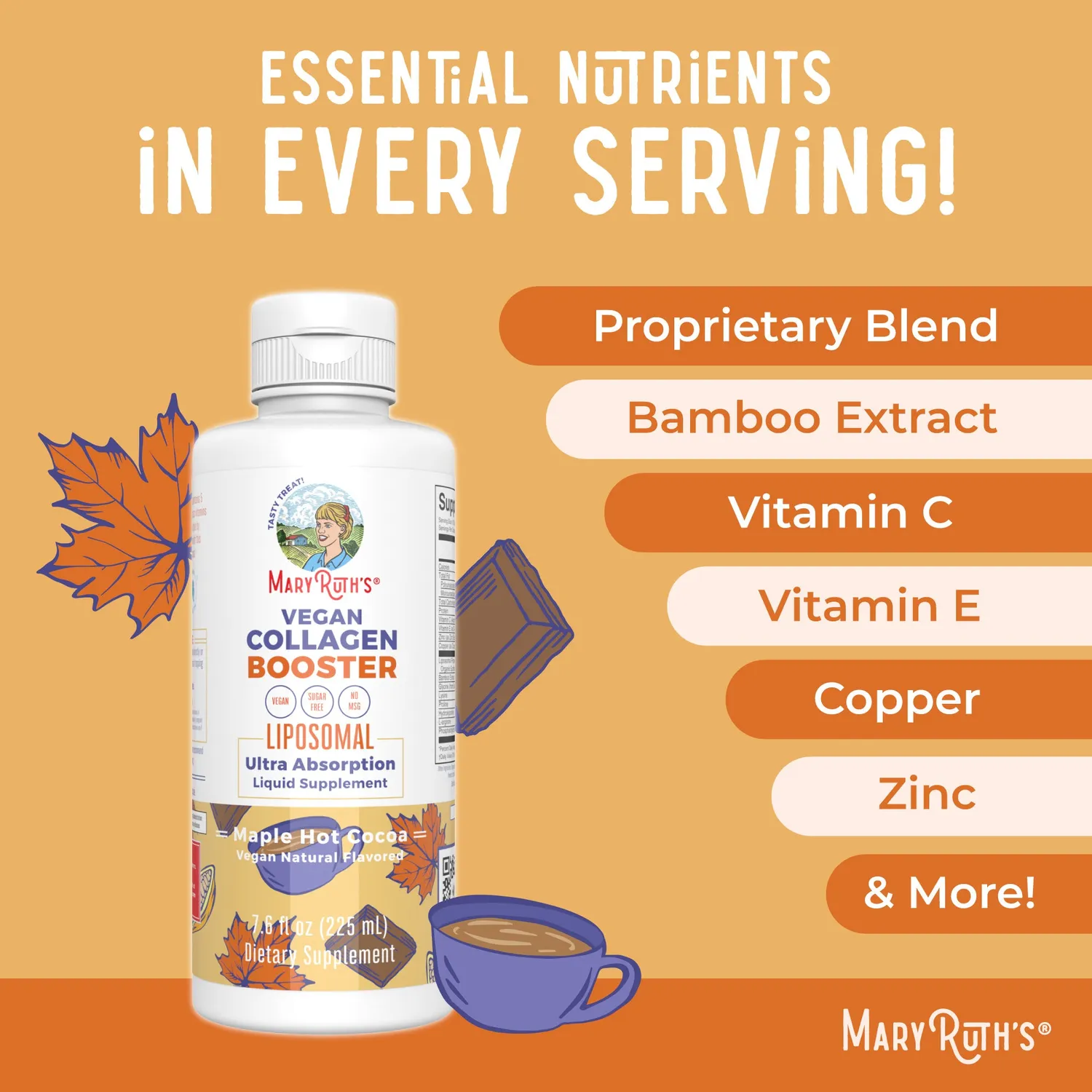 MaryRuth's Vegan Collagen Booster liposomal kakao hud