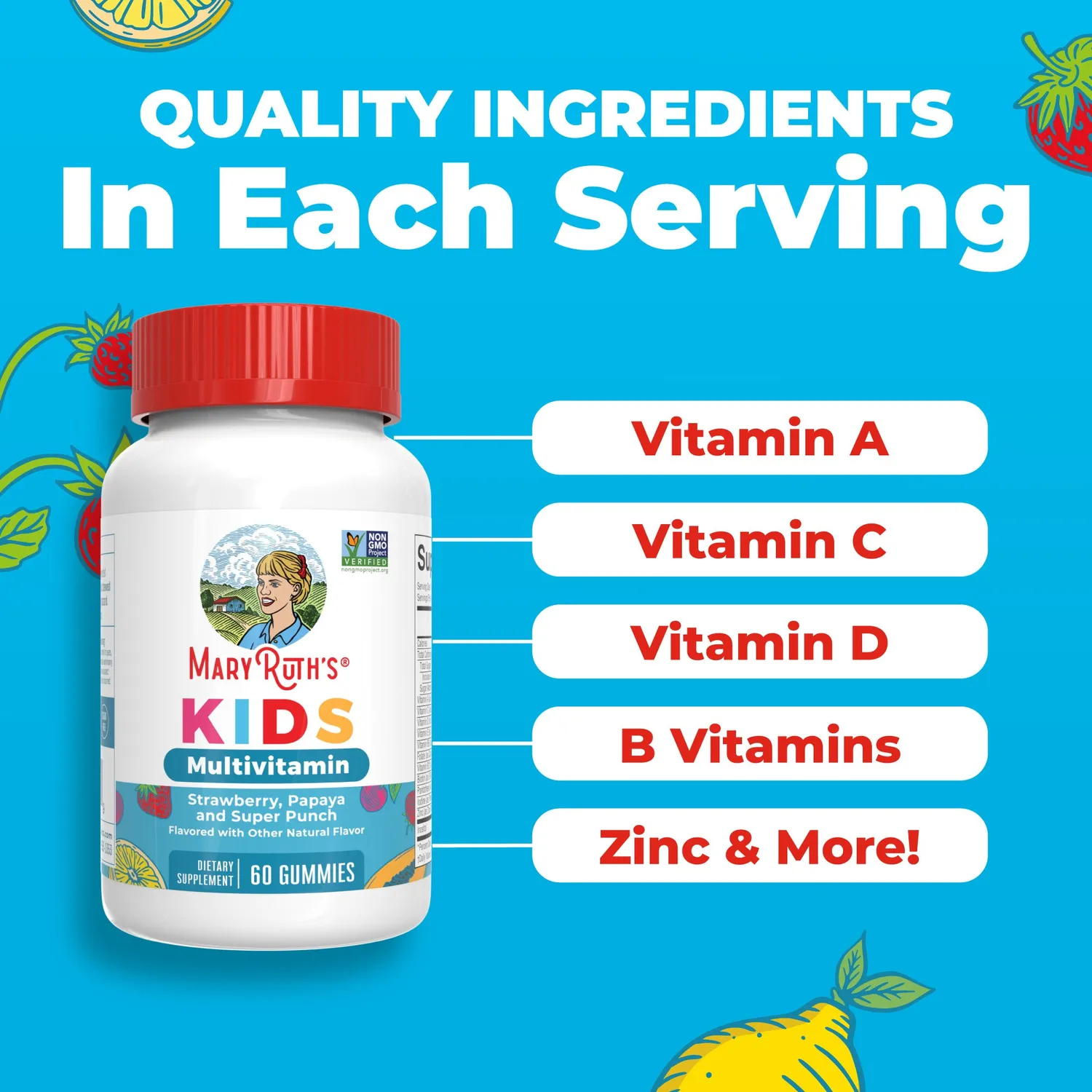MaryRuth's Kids Multivitamin gummies sukkerfri 1 om dagen med D-vitamin